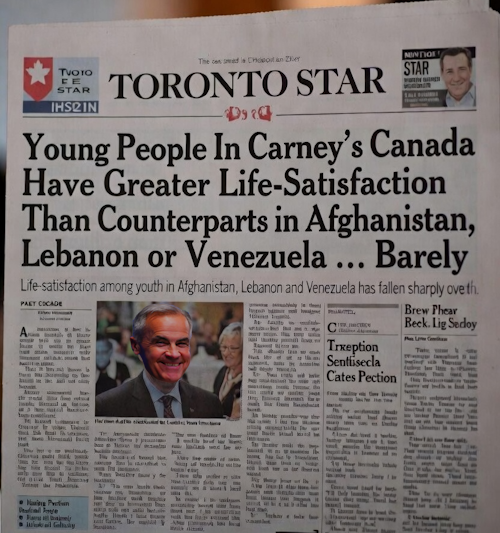 Young People In Carney’s Canada Have Greater Life-Satisfaction Than Counterparts in Afghanistan, Lebanon or Venezuela … Barely