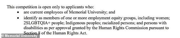 Newfoundland’s only university advertises five professor jobs that BAN straight white men from applying