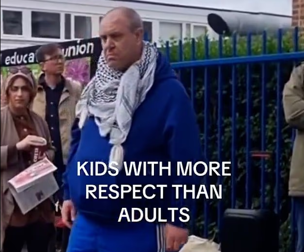 Schoolgirls tell striking teachers wearing keffiyehs and draped in Palestine flags to get back to work