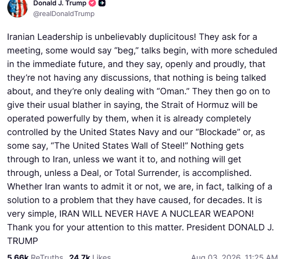 Trump calls Iranian leaders ‘unbelievably duplicitous,’ tells Tehran to make a deal or surrender