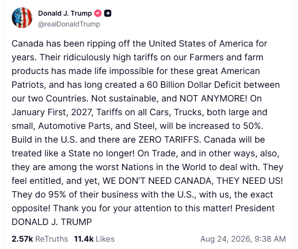 Trump threatens 50% tariffs on all cars, trucks by New Year’s Day. Follow for live updates.