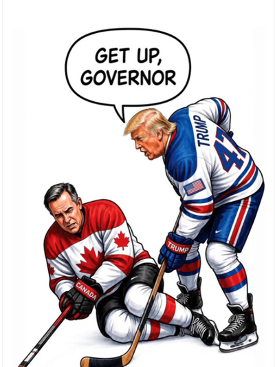 ‘Get up, governor’: Trump takes shot at PM Carney with hockey cartoon